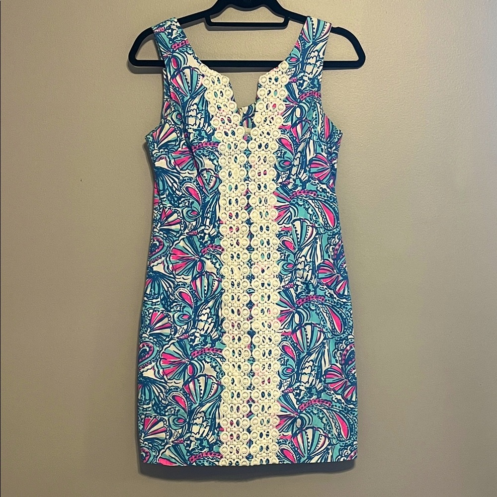 Lilly Pulitzer for Target "My Fans" Blue and Pink Lace Trimmed Shift Dress 4